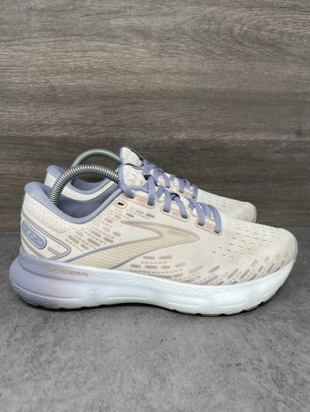Brooks Glycerin 20 Beige Purple Womens Size 9 Running Walking Shoes 1203691B512